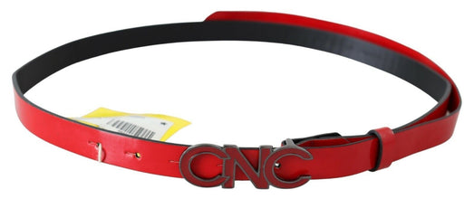 Red Black Reversible Leather Logo Buckle Belt Costume National