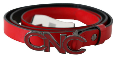 Red Black Reversible Leather Logo Buckle Belt Costume National