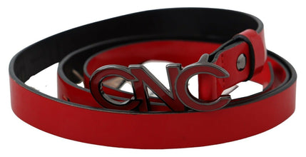 Red Black Reversible Leather Logo Buckle Belt Costume National