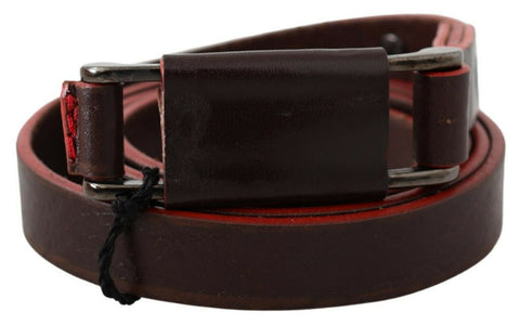 Brown Leather Double Rustic Silver Buckle Belt Costume National