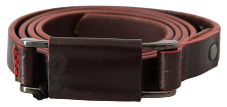 Brown Leather Double Rustic Silver Buckle Belt Costume National
