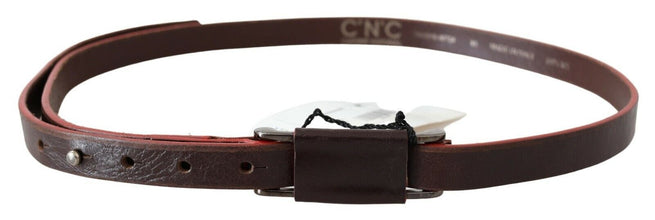 Brown Leather Double Rustic Silver Buckle Belt Costume National