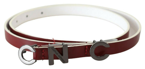 Maroon Leather Logo Skinny Fashion Costume National