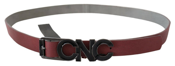 Maroon Skinny Leather Logo Fashion Belt Costume National