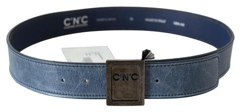 Blue Normal Leather Logo Buckle Belt Costume National