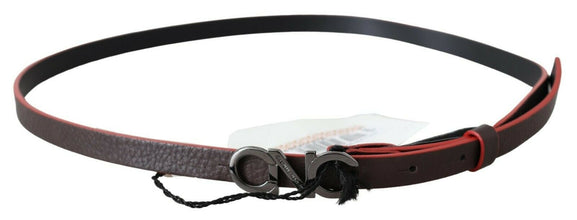 Black Maroon Skinny Leather Buckle Waist Belt Costume National