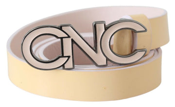 Beige Leather Pink Letter Logo Belt Costume National