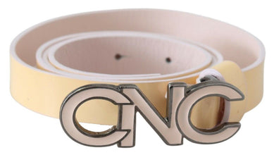 Beige Leather Pink Letter Logo Belt Costume National