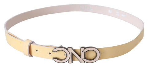 Beige Leather Pink Letter Logo Belt Costume National