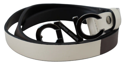White Black Leather Letter Logo Buckle Belt Costume National