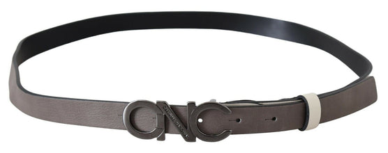 White Black Leather Letter Logo Buckle Belt Costume National