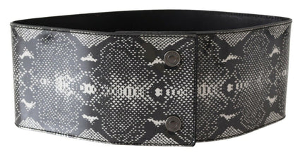 Black Wide Leather Snakeskin Design Waist Belt Ermanno Scervino