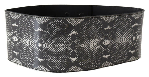 Black Wide Leather Snakeskin Design Waist Belt Ermanno Scervino