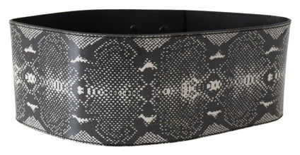 Black Wide Leather Snakeskin Design Waist Belt Ermanno Scervino