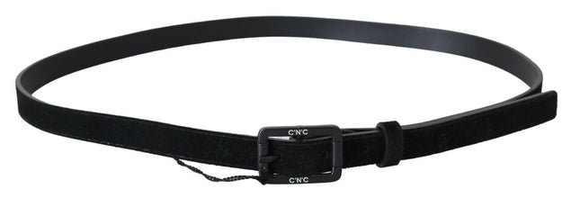 Black Leather Velvet Square Buckle Waist Costume National