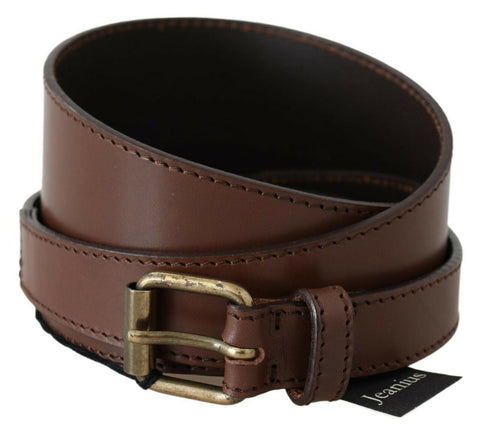 Brown Genuine Leather Rustic Metal Buckle Belt PLEIN SUD