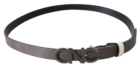 Belt Mettalic Gray Leather Logo Belt Costume National
