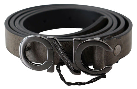Dark Brown Leather Letter Logo Buckle Belt Costume National