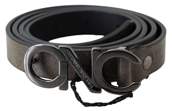 Dark Brown Leather Letter Logo Buckle Belt Costume National