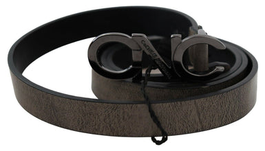 Dark Brown Leather Letter Logo Buckle Belt Costume National