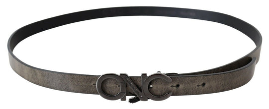 Dark Brown Leather Letter Logo Buckle Belt Costume National