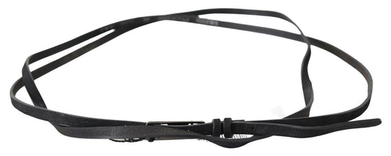 Black Leather Skinny Logo Buckle Belt Costume National