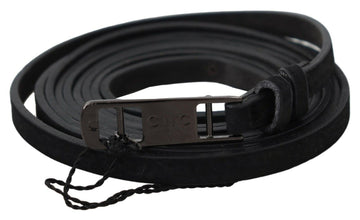 Black Leather Skinny Logo Buckle Belt Costume National