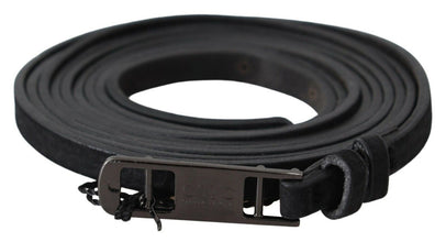 Black Leather Skinny Logo Buckle Belt Costume National