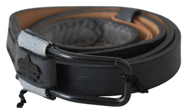 Black Leather Fringes Logo Buckle Belt Ermanno Scervino