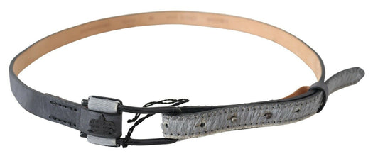 Black Leather Fringes Logo Buckle Belt Ermanno Scervino