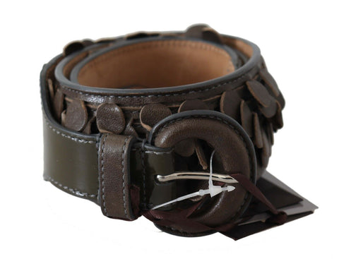 Dark Brown Leather Round Buckle Waist Belt Ermanno Scervino