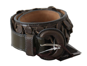 Dark Brown Leather Round Buckle Waist Belt Ermanno Scervino