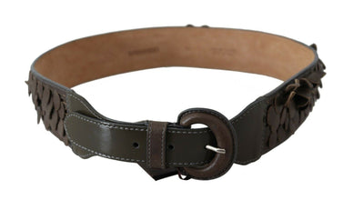 Dark Brown Leather Round Buckle Waist Belt Ermanno Scervino
