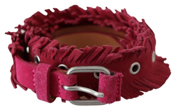 Maroon Leather Fringes Silver Buckle Waist Belt Ermanno Scervino