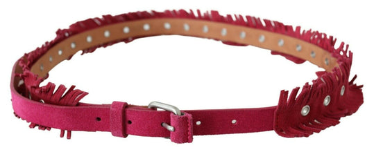 Maroon Leather Fringes Silver Buckle Waist Belt Ermanno Scervino