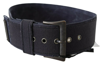 Black Navy Blue Wide Square Rustic Buckle Belt Ermanno Scervino