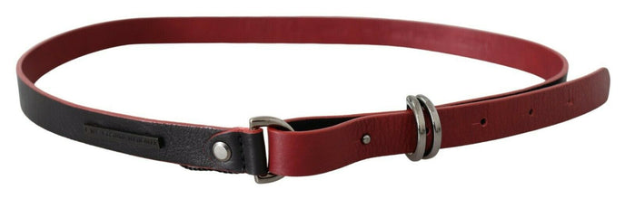 Black Red Skinny Leather Logo Belt Costume National