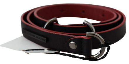 Black Red Skinny Leather Logo Belt Costume National