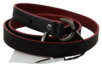Black Red Skinny Leather Logo Belt Costume National