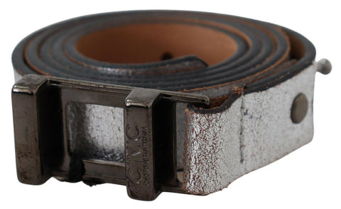 Brown Metallic Silver Leather Belt Costume National
