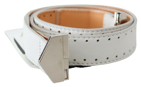 White Leather Hexagon Logo Buckle Waist Belt GF Ferre