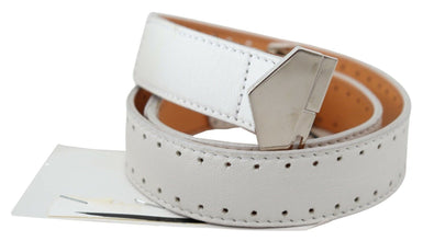 White Leather Hexagon Logo Buckle Waist Belt GF Ferre