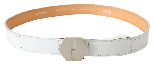 White Leather Hexagon Logo Buckle Waist Belt GF Ferre