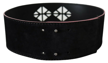 Black Leather Wide Waist Studded Women Belt Costume National