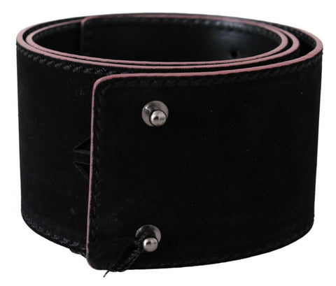 Black Leather Wide Waist Studded Women Belt Costume National