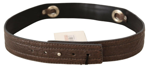 Brown Leather Silver Fastening Belt Costume National