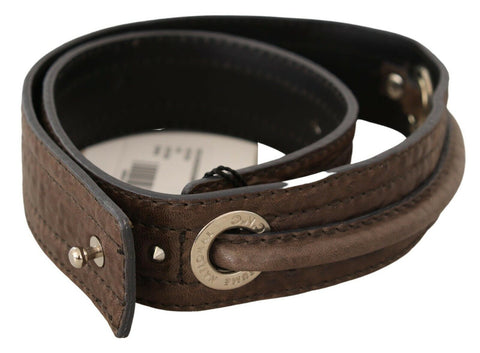 Brown Leather Silver Fastening Belt Costume National