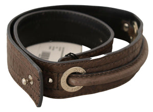Brown Leather Silver Fastening Belt Costume National