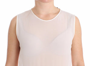 White Pleated Bottom Tank Sheath Transparent Dress Koonhor