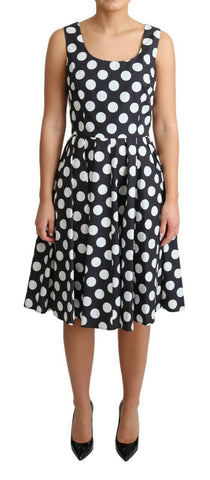 Black Polka Dotted Cotton A-Line Dress Dolce & Gabbana